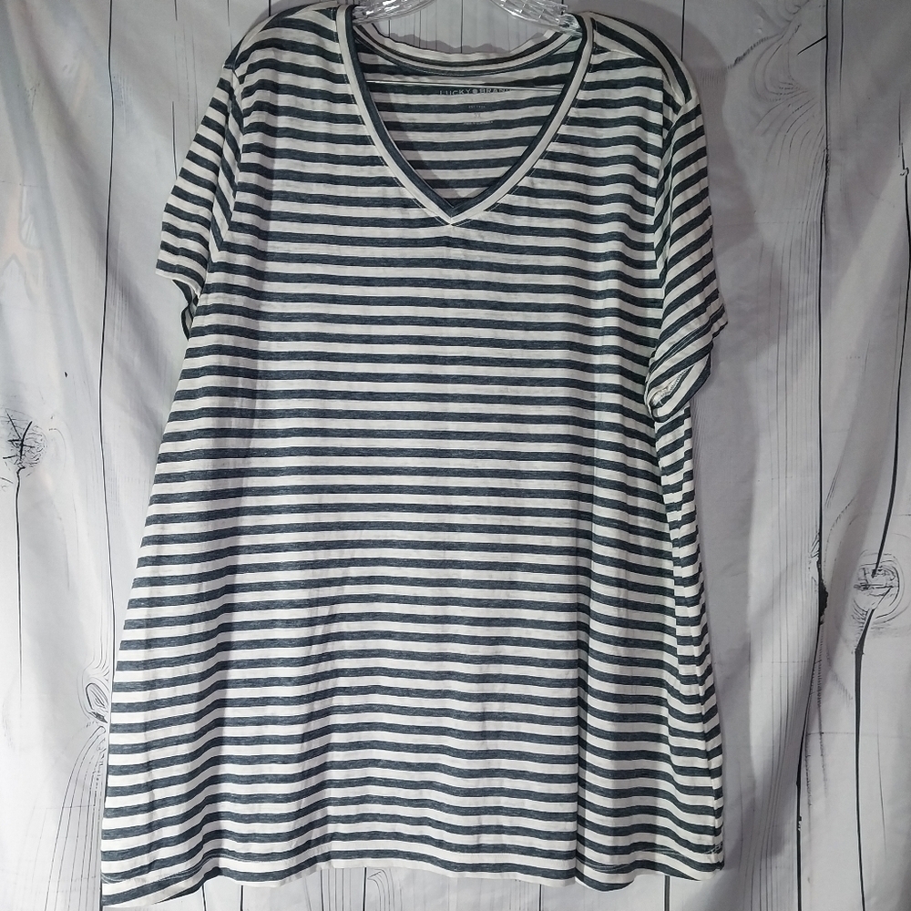 Lucky Brand Striped V-Neck Women's Short Sleeve Top